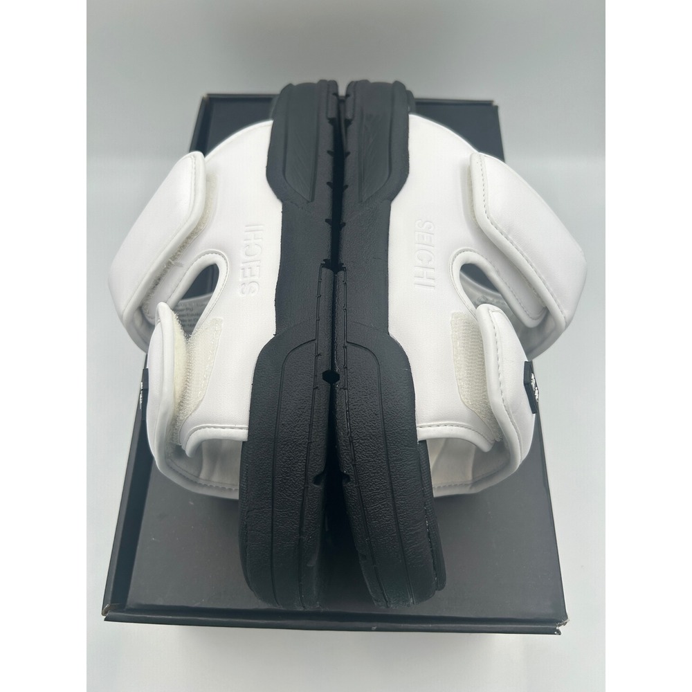 Seichi Senko Sandals,White Black Two Strap Slides,Men's Size 12,New w/ Defects - Picture 9 of 16